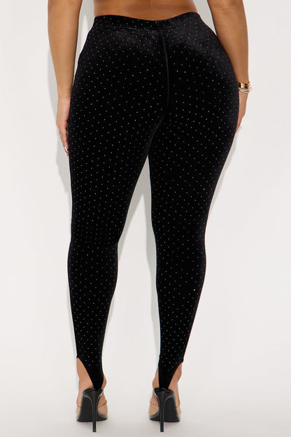 Seasonal Essence Embellished Velvet Stirrup Legging - Black