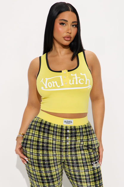 Von Dutch Tank PJ Fleece Boxer Pant Set - Black/Yellow