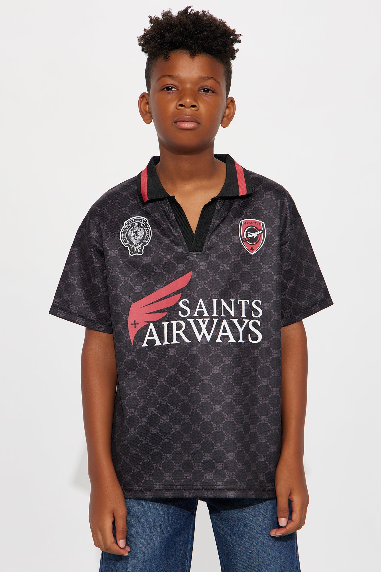 Mini Saints Johnny Collar Soccer Jersey - Black
