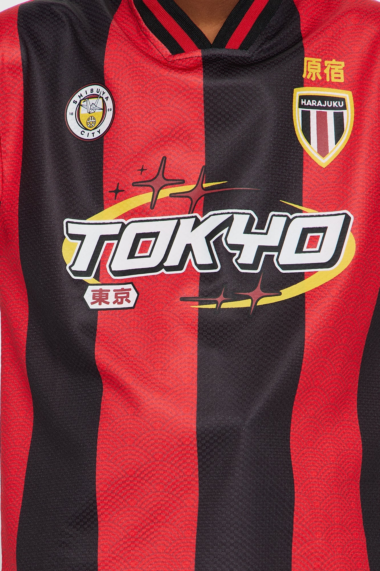 Mini Tokyo Striped Short Sleeve Soccer Jersey - Red/Black