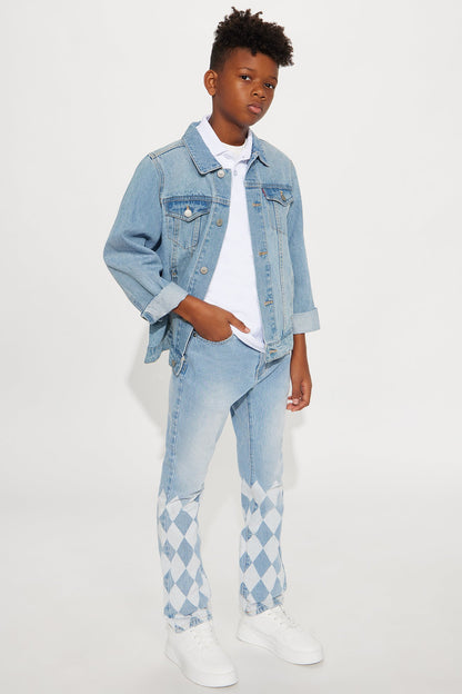 Mini Slim Diamond Pattern Jean - Light Blue Wash