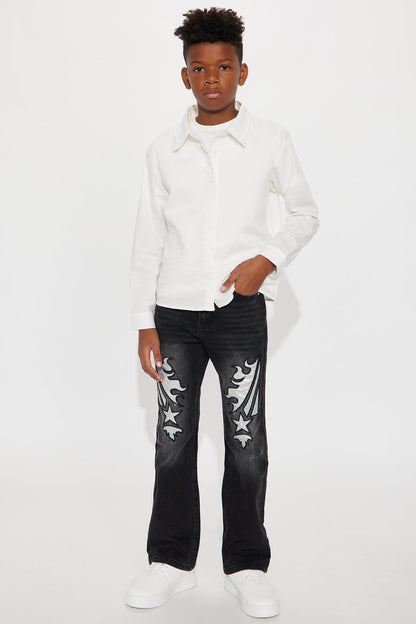 Mini Stacked Slim Flare Blazing Star Jean - Black Wash