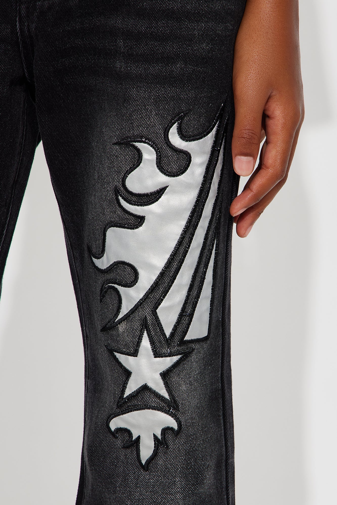 Mini Stacked Slim Flare Blazing Star Jean - Black Wash