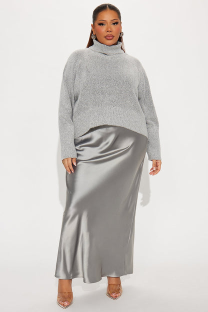 Always Near Satin Sweater Maxi Dress Set - Heather Grey