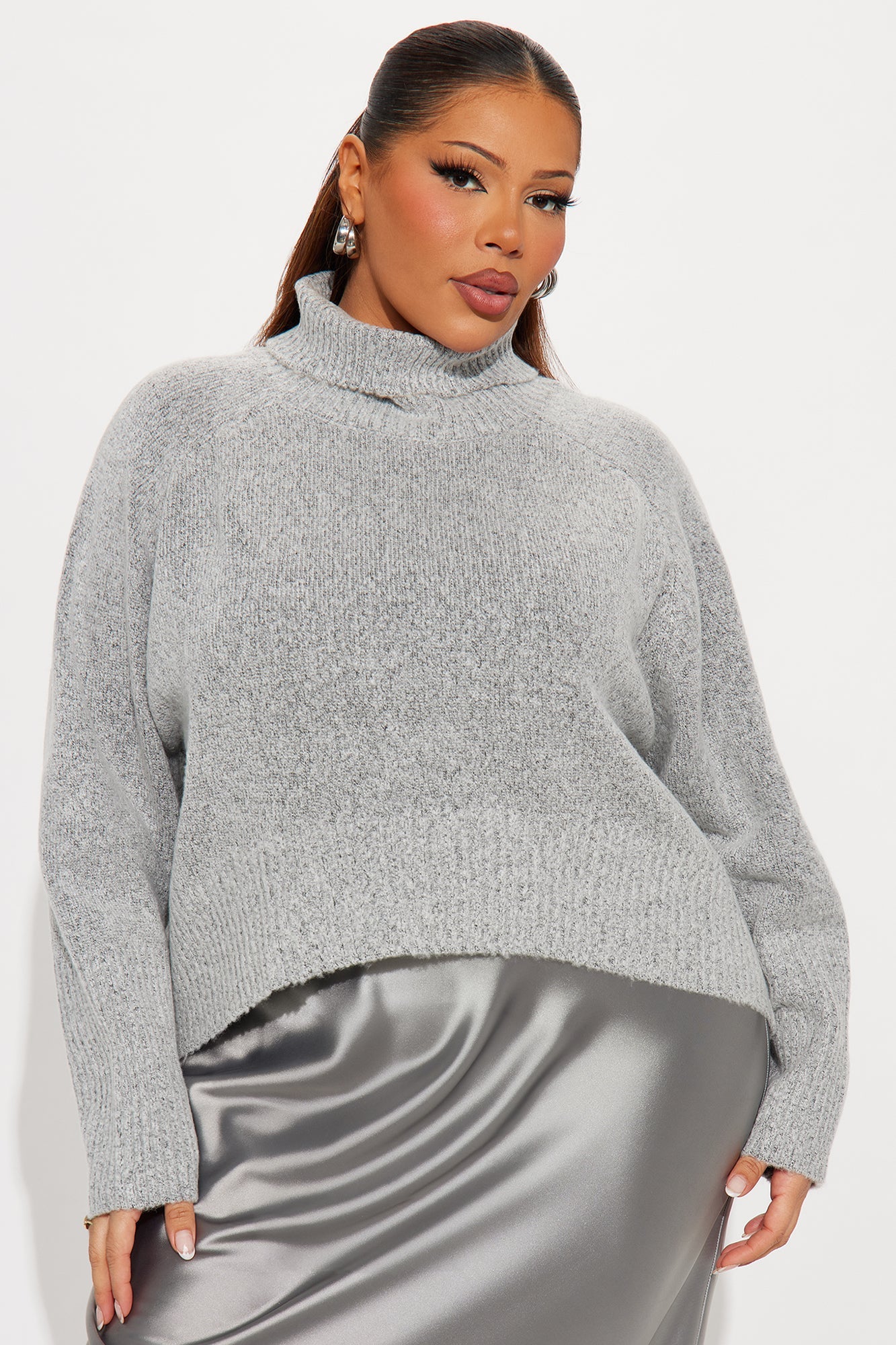 Always Near Satin Sweater Maxi Dress Set - Heather Grey