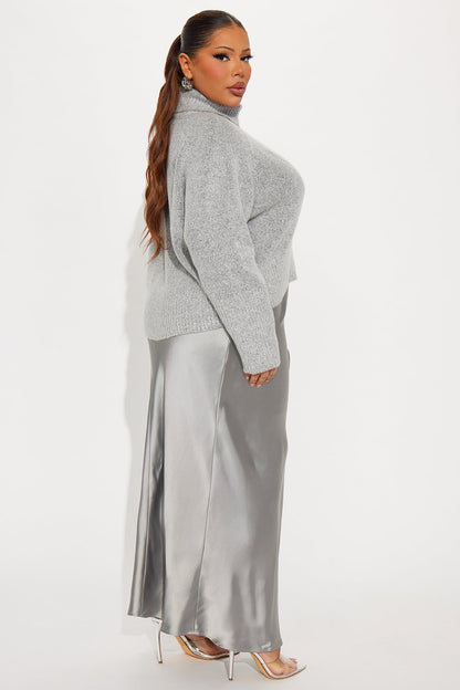 Always Near Satin Sweater Maxi Dress Set - Heather Grey