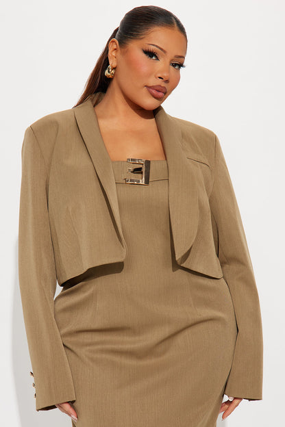 Suit Yourself Strapless Crepe Woven Midi Dress Set - Olive