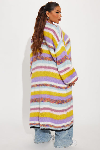 Loveliness Colorblock Fuzzy Long Cardigan - Multi Color