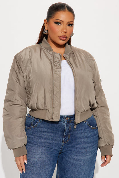 Hard Limits Cropped Bomber Jacket - Olive