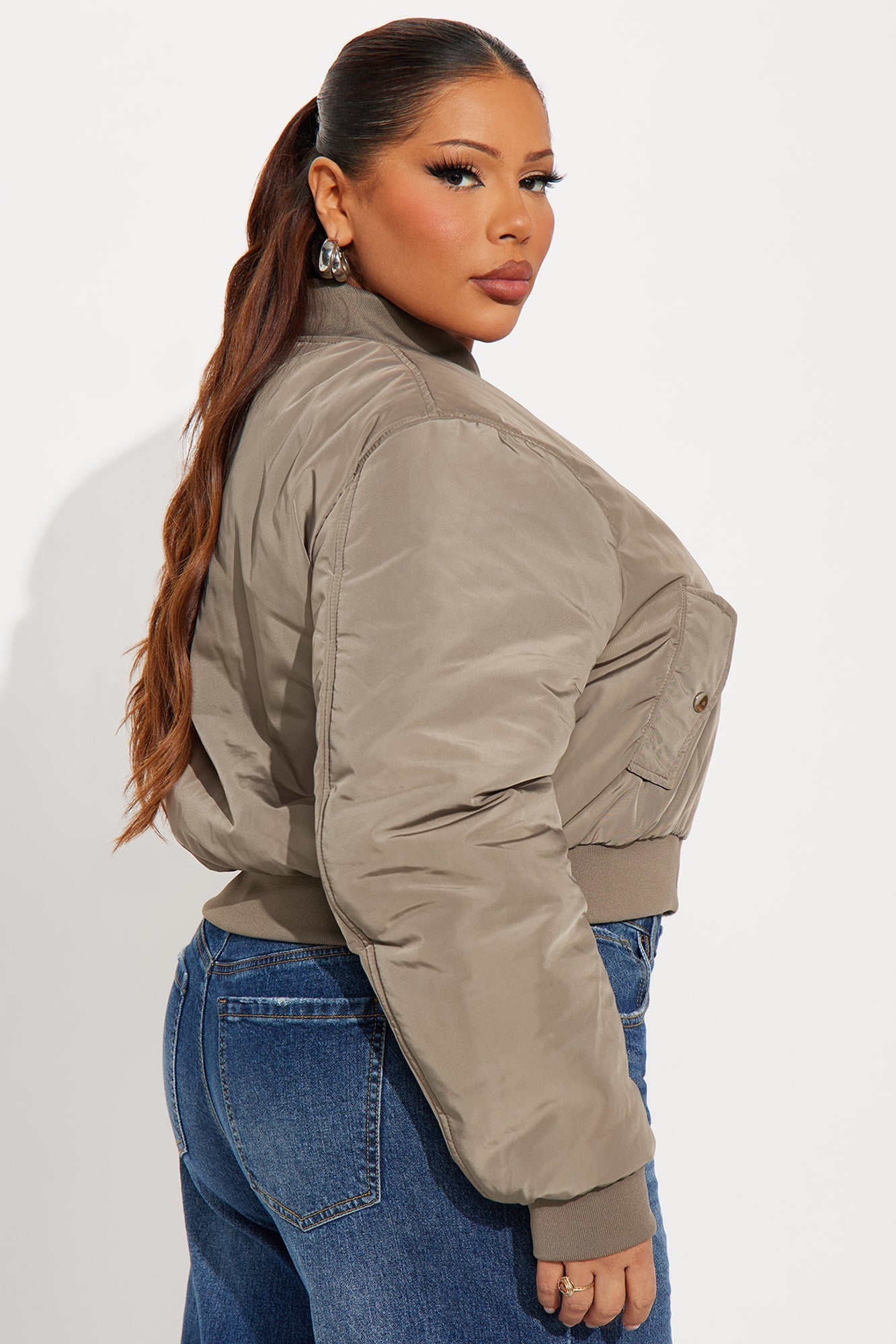 Hard Limits Cropped Bomber Jacket - Olive