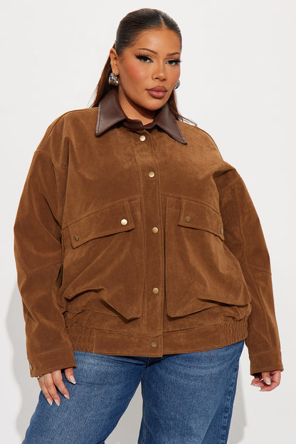Down The Road Faux Suede Utility Jacket - Camel