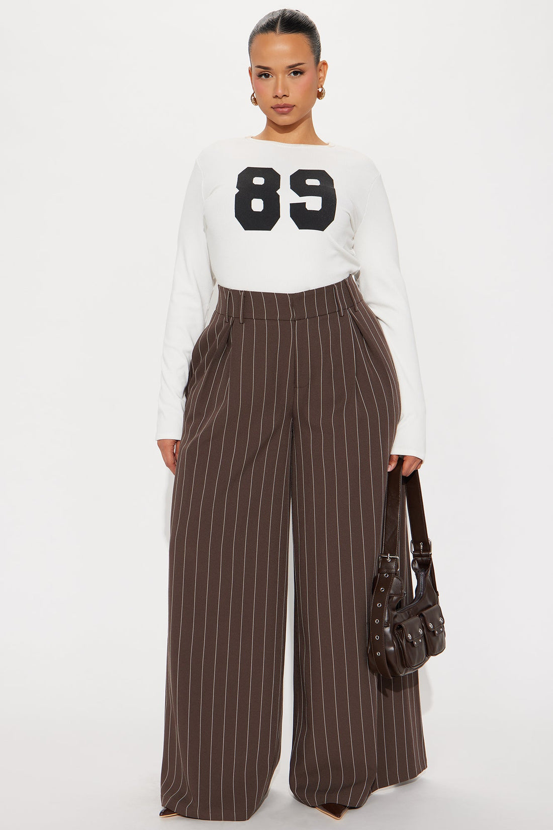 Felicity Pinstripe Wide Leg Trouser Pant 33″ - Chocolate/Combo
