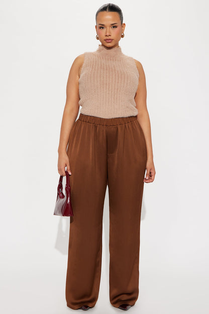 Daphina Satin Pull On Pant - Chocolate