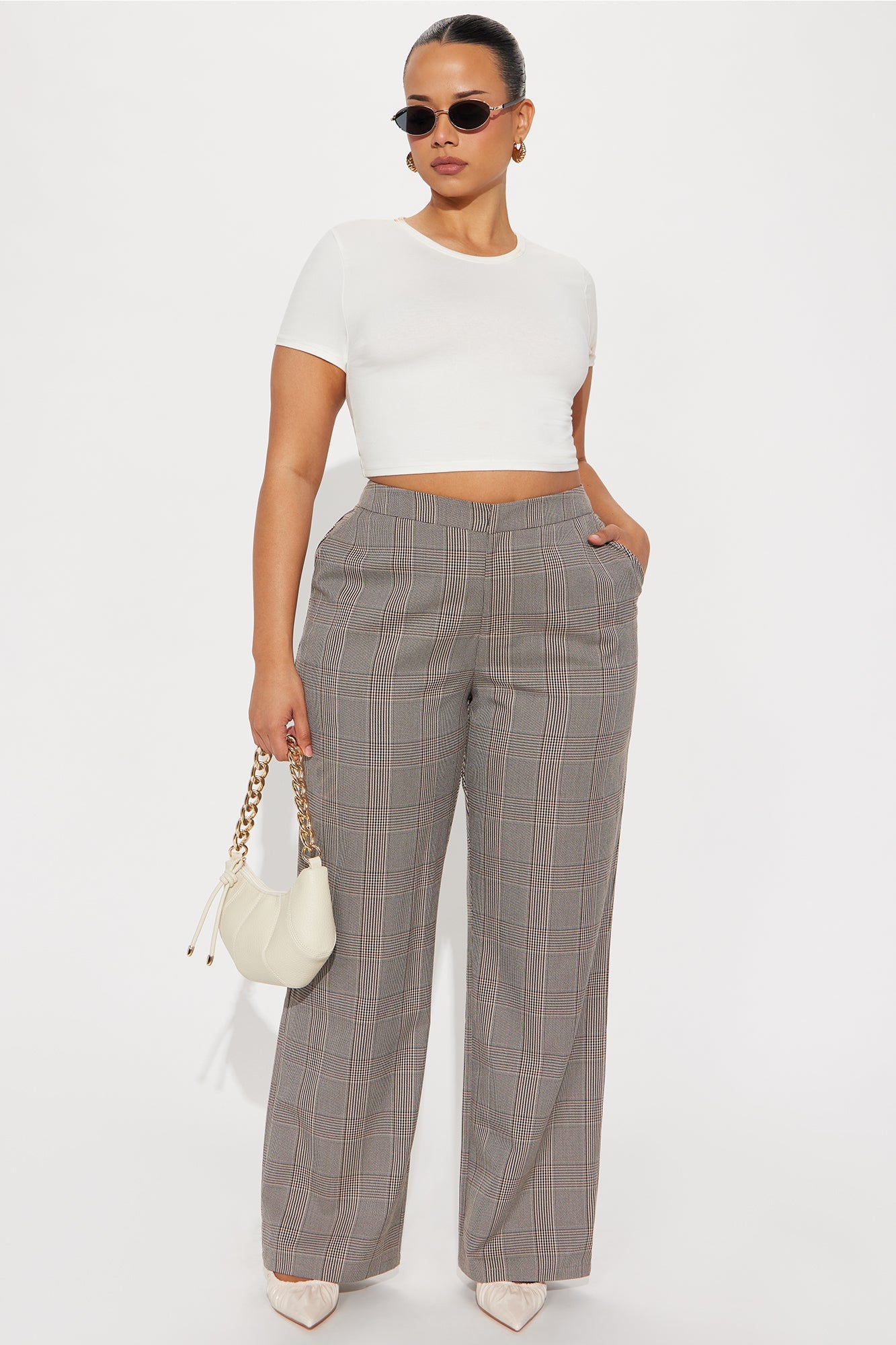 Florence Mid Rise Wide Leg Trouser Pant 32″ - Brown/combo