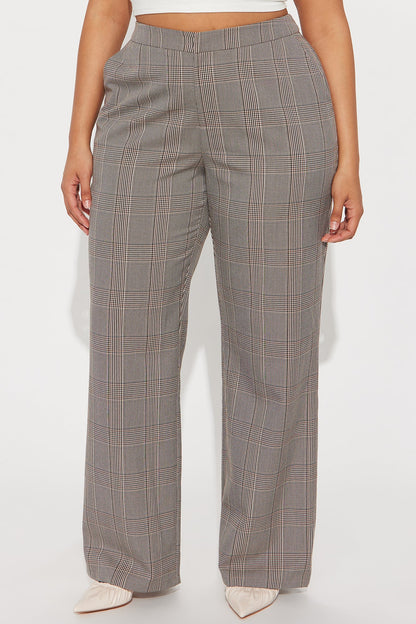 Florence Mid Rise Wide Leg Trouser Pant 32″ - Brown/combo