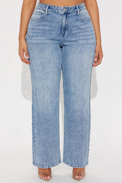 Shining Star Embellished Straight Leg Jean - Medium Wash
