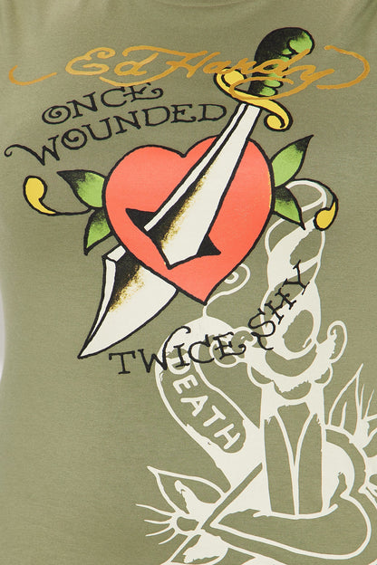 Ed Hardy Dagger Heart Long Sleeve Mini Dress - Olive