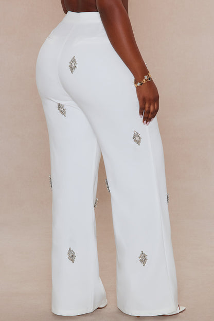 Liza Rhinestone Wide Leg Pant - White