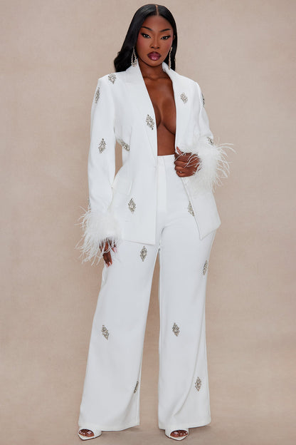 Liza Rhinestone Wide Leg Pant - White