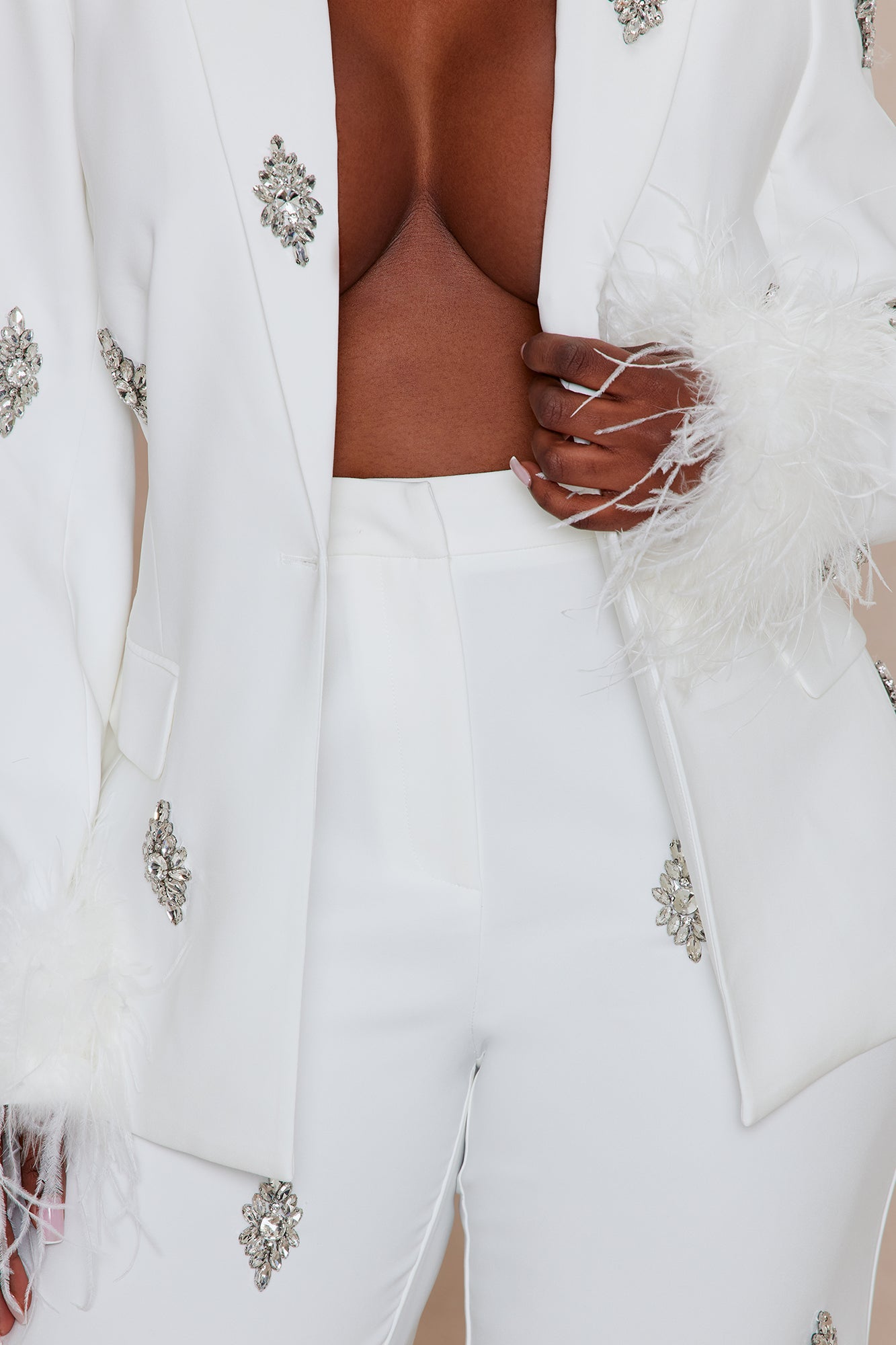 Liza Rhinestone Wide Leg Pant - White