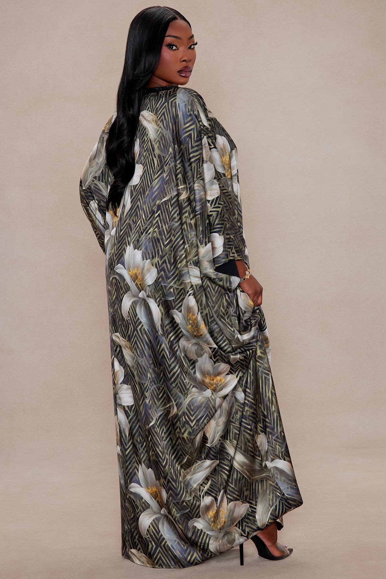 Alia Embellished Satin Maxi Dress - Green/combo