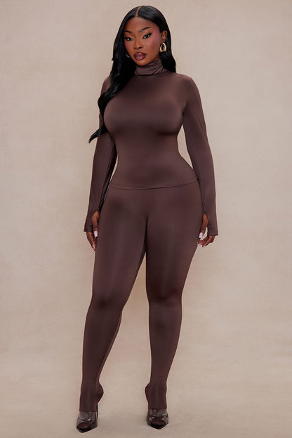 Kyra Double Layered Long Sleeve Top - Chocolate