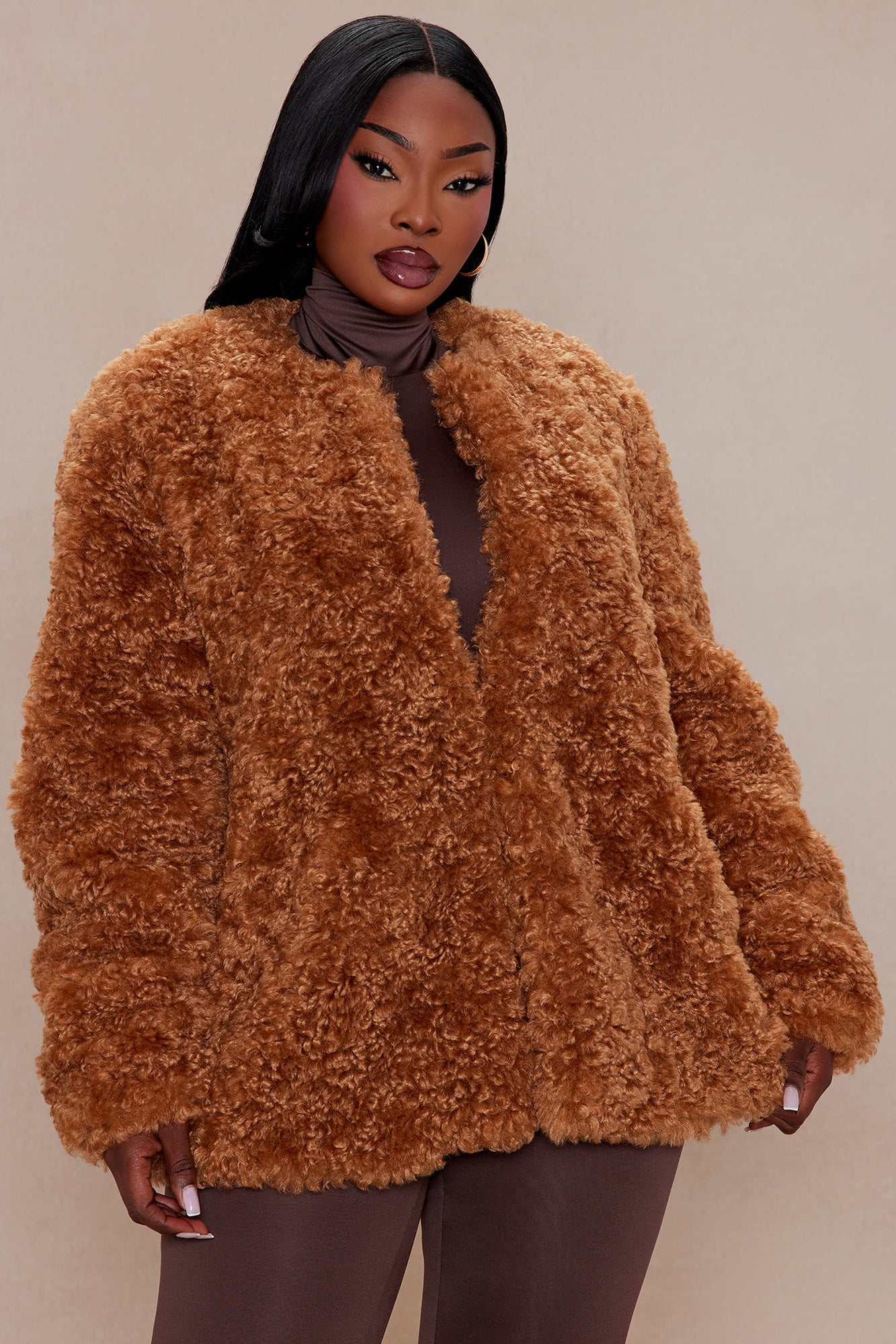 Arden Sherpa Fur Jacket - Camel