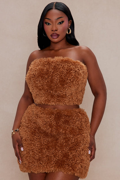 Arden Sherpa Fur Mini Skirt Set - Camel