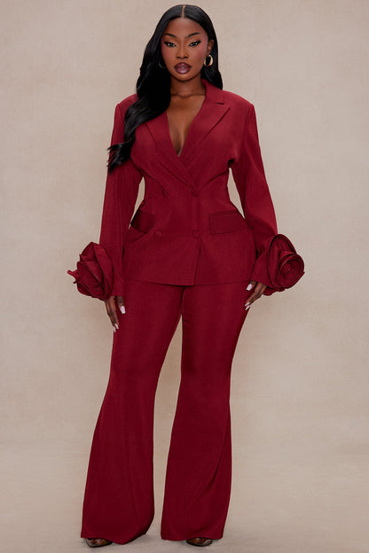 Amora Blazer Suit Set - Burgundy