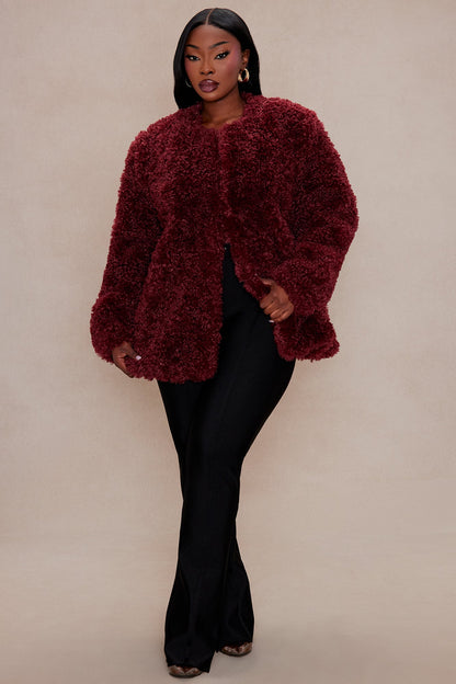 Arden Sherpa Fur Jacket - Burgundy