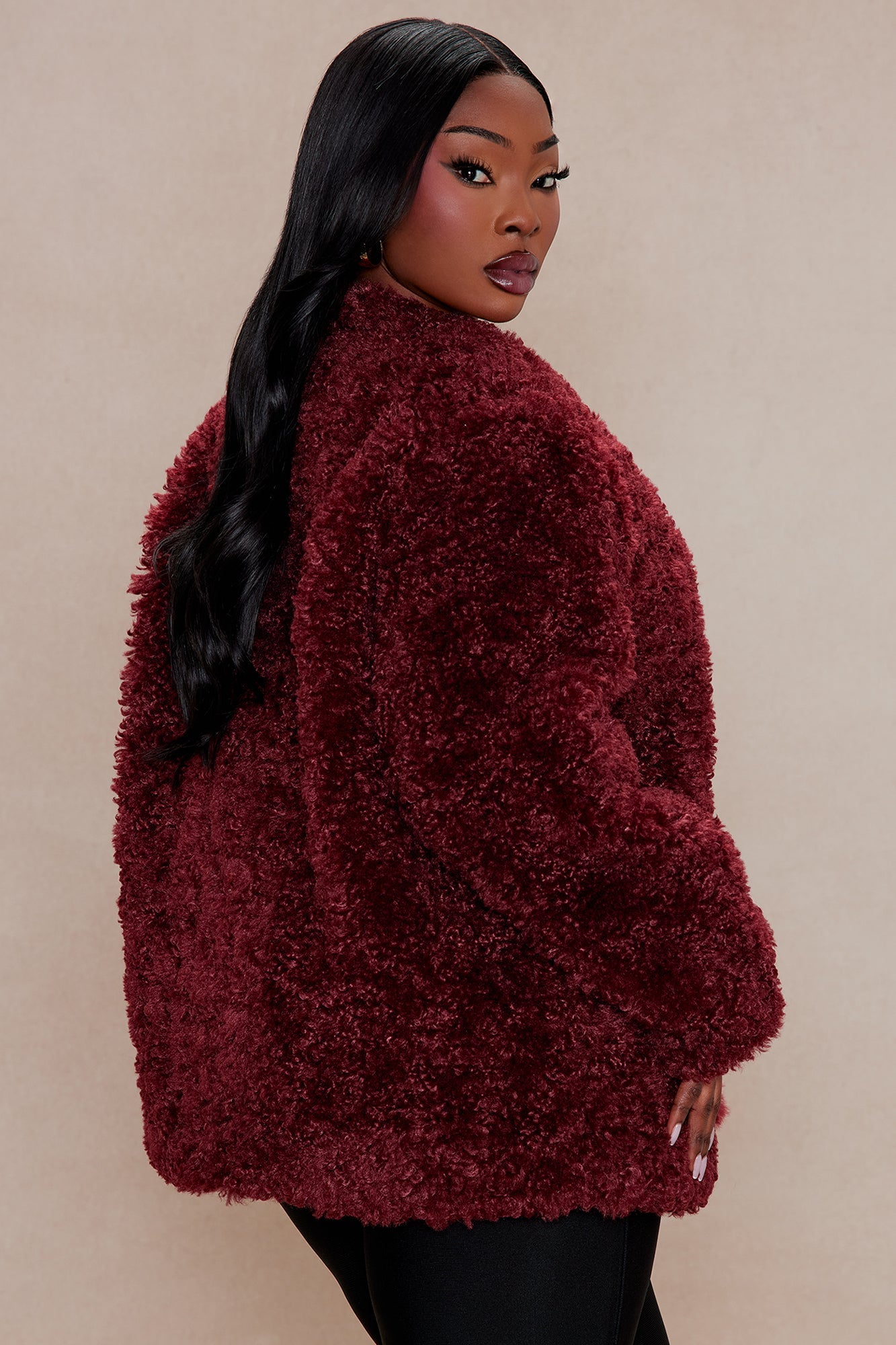 Arden Sherpa Fur Jacket - Burgundy