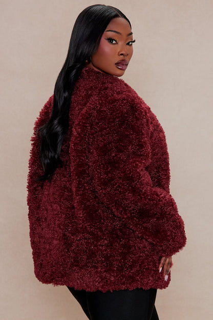 Arden Sherpa Fur Jacket - Burgundy