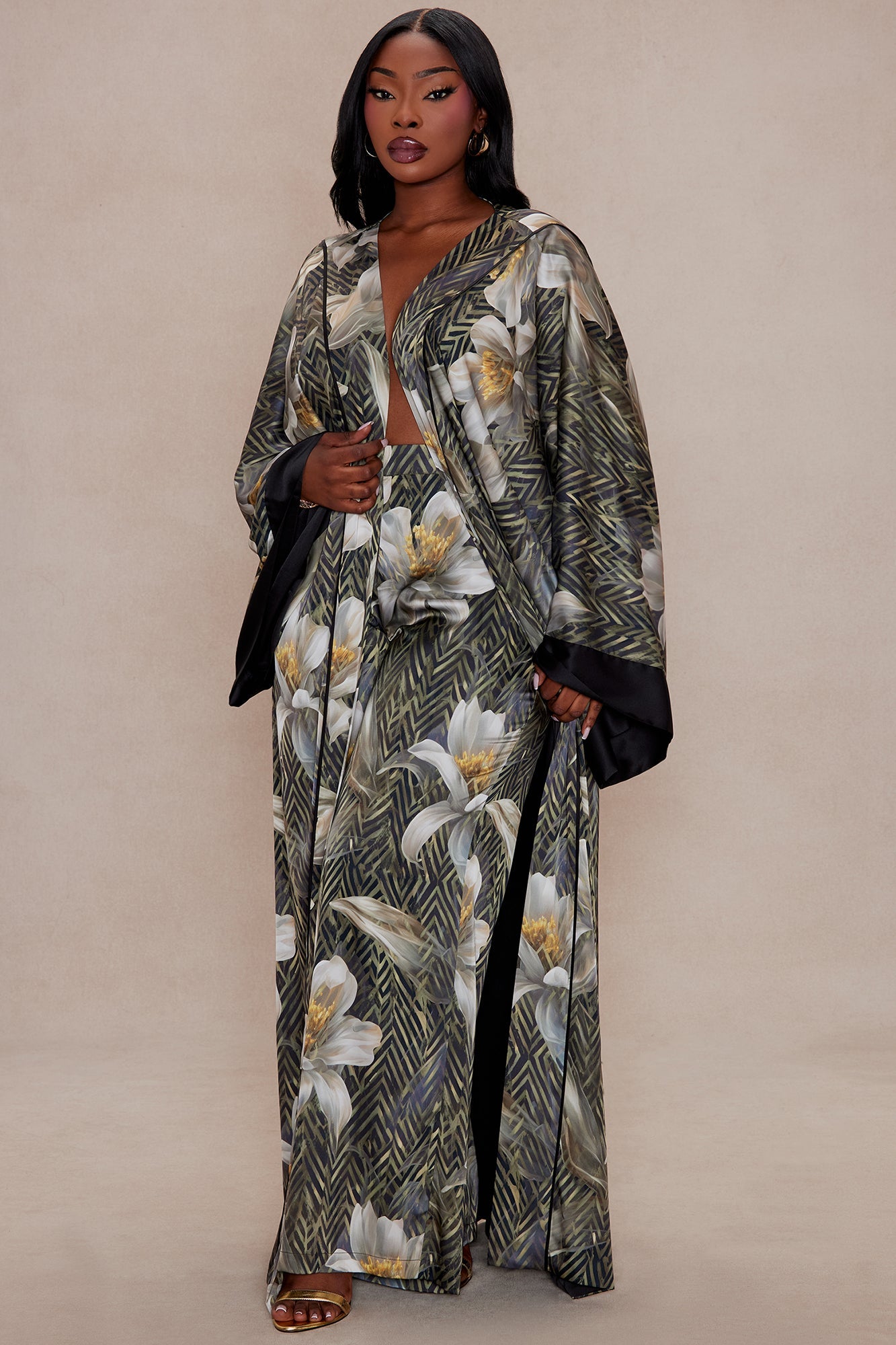 Alia Satin Kimono - Green/combo