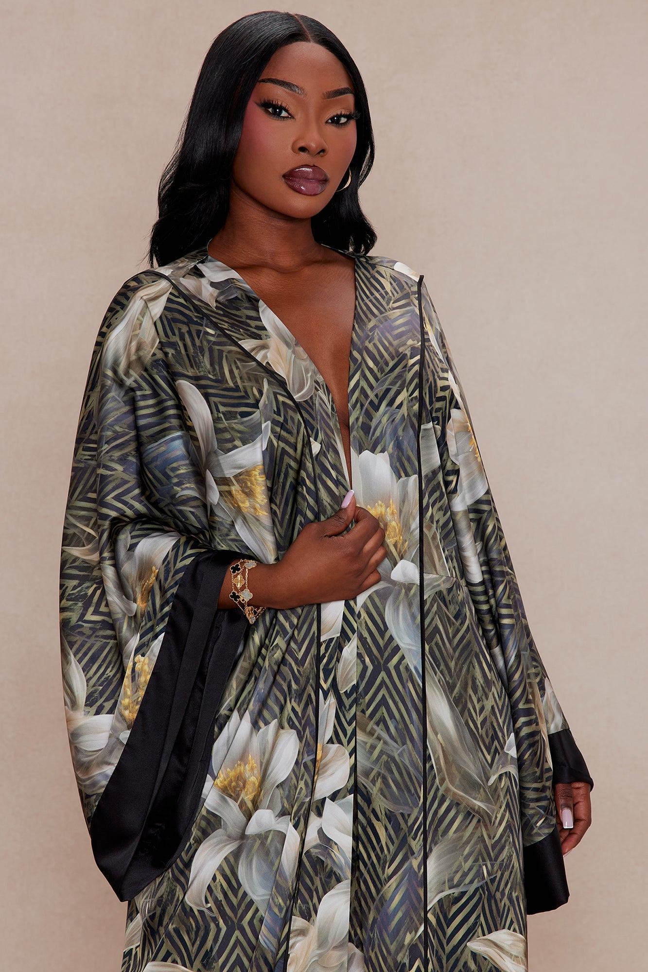 Alia Satin Kimono - Green/combo