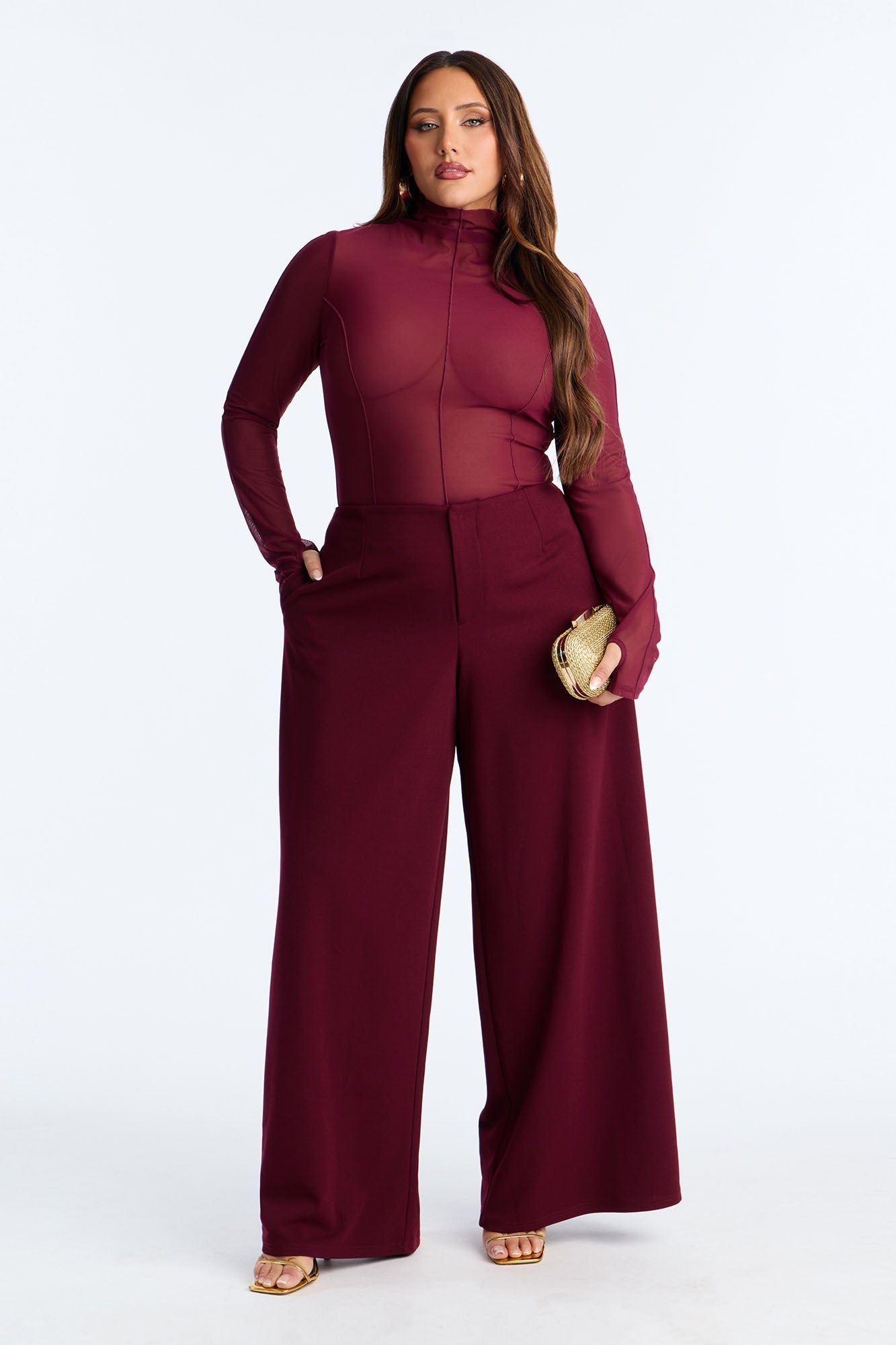 Cosette Crepe Super Wide Leg Trousers 33 - Burgundy