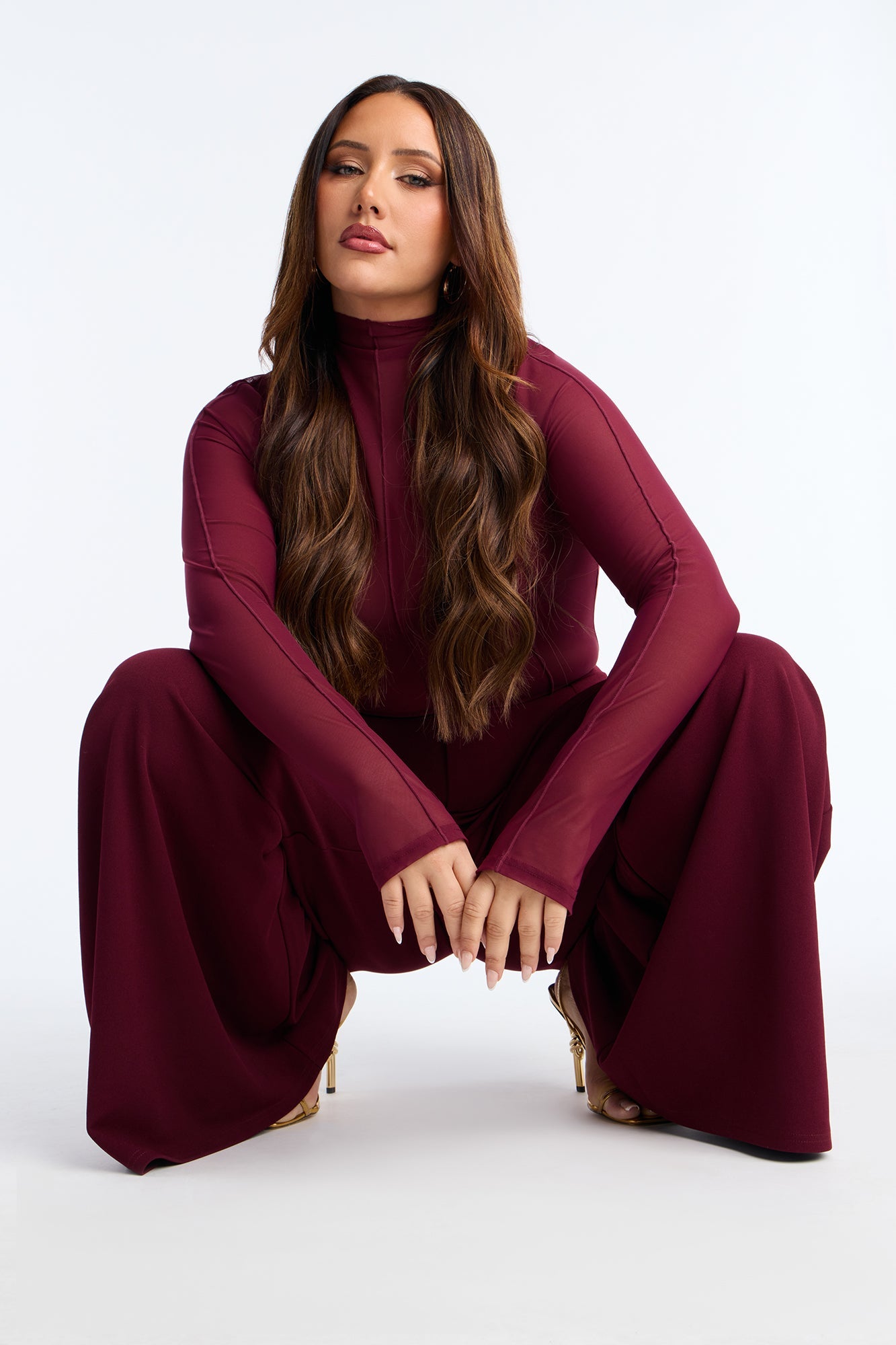 Cosette Crepe Super Wide Leg Trousers 33 - Burgundy