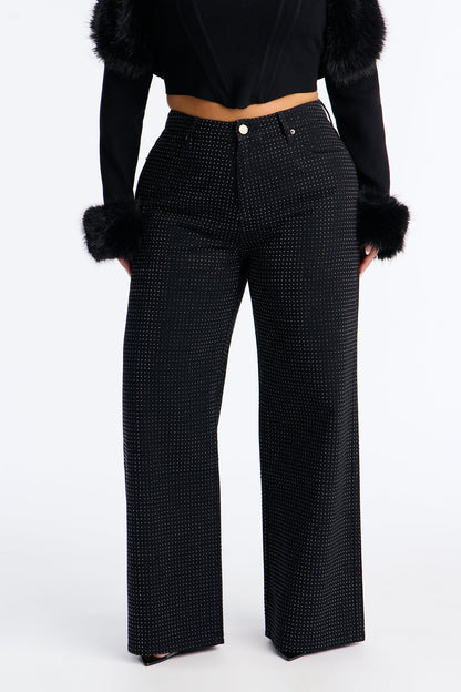 Fashion And Fame Rhinestone Wide Leg Jeans - Black
