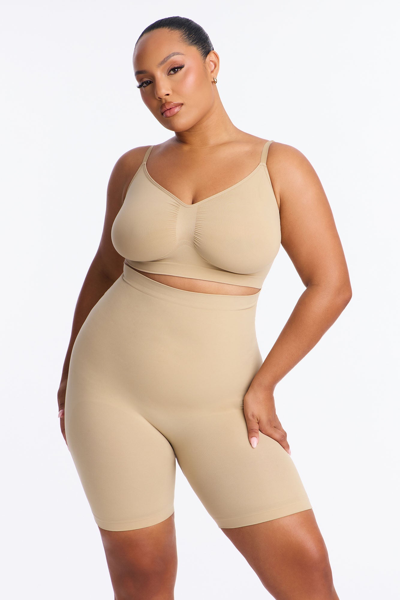Nova Sculpt Seamless Strong Compression Thigh Shaper - Sand