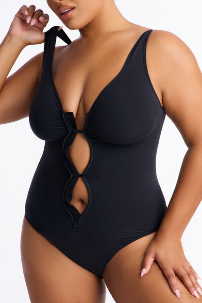 Nova Sculpt Seamless Strong Compression Zip Front Brief Bodysuit - Black