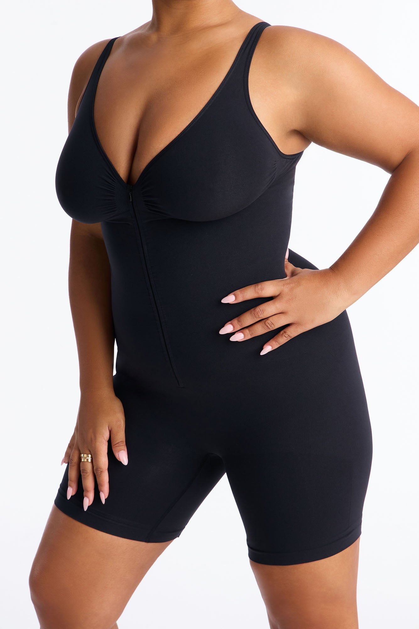 Nova Sculpt Seamless Strong Compression Zip Front Thigh Shaping Bodysuit - Black
