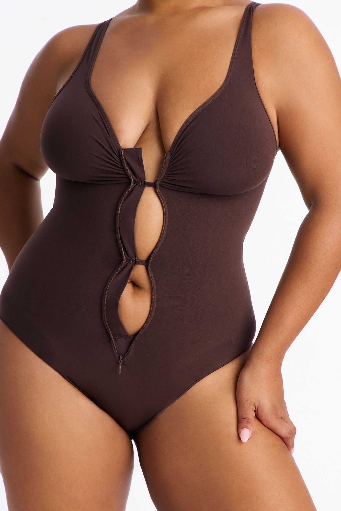 Nova Sculpt Seamless Strong Compression Zip Front Brief Bodysuit - Coco