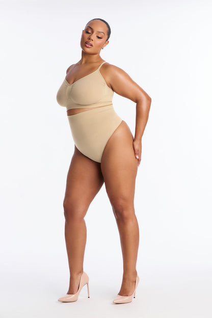 Nova Seamless Sculpt Strong Compression High Waisted Thong - Sand