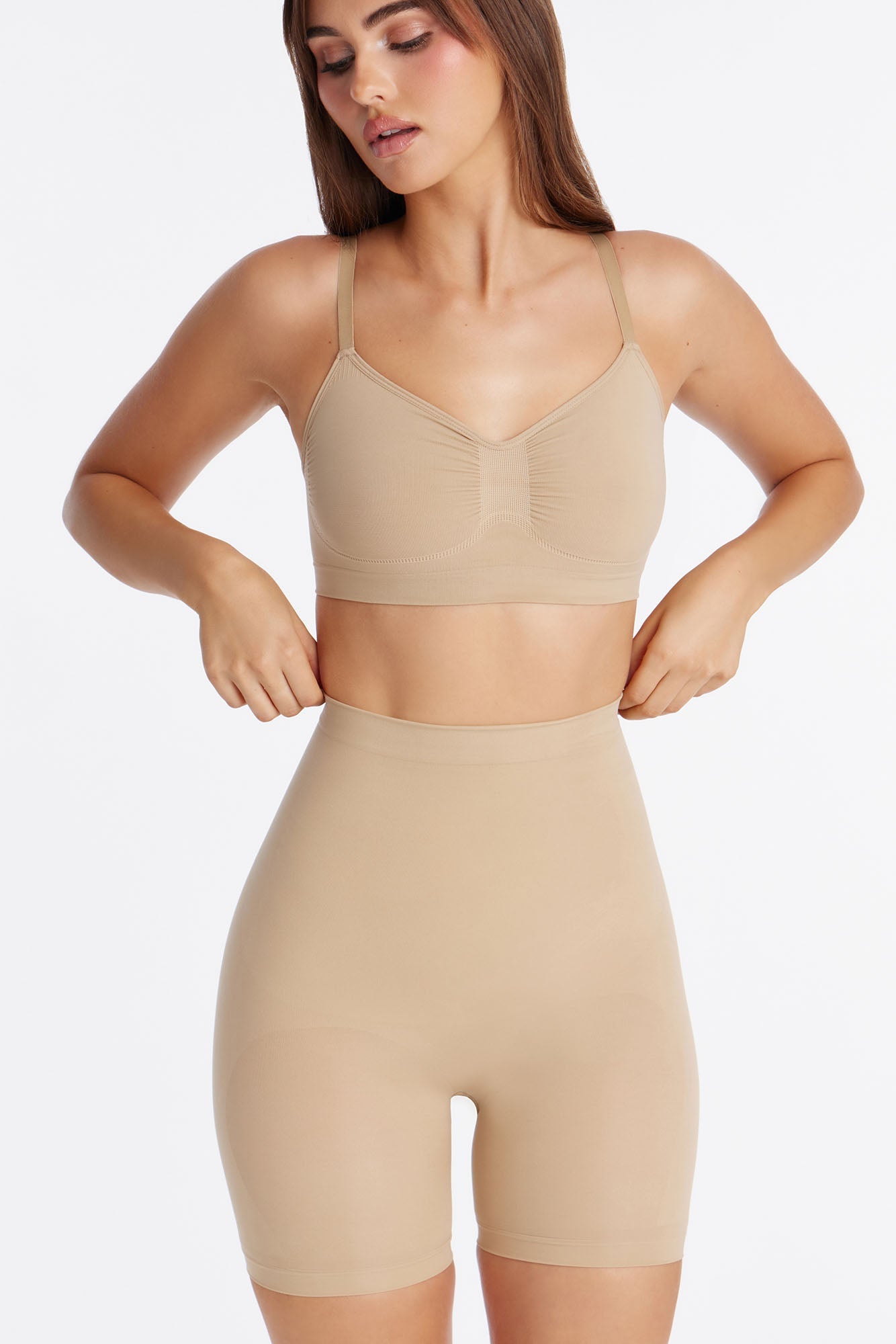 Nova Sculpt Seamless Strong Compression Thigh Shaper - Sand