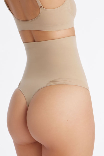 Nova Seamless Sculpt Strong Compression High Waisted Thong - Sand