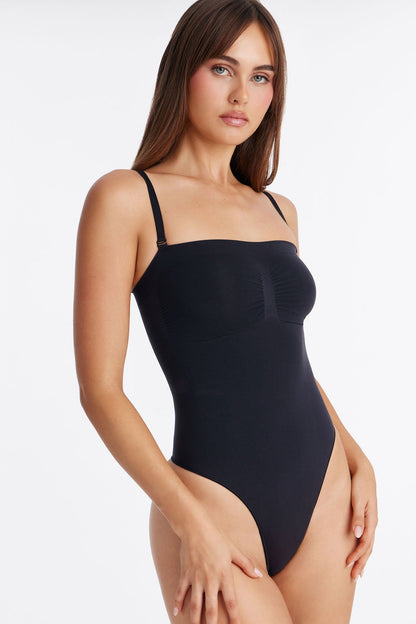 Nova Sculpt Seamless Strong Compression Strapless Thong Bodysuit - Black