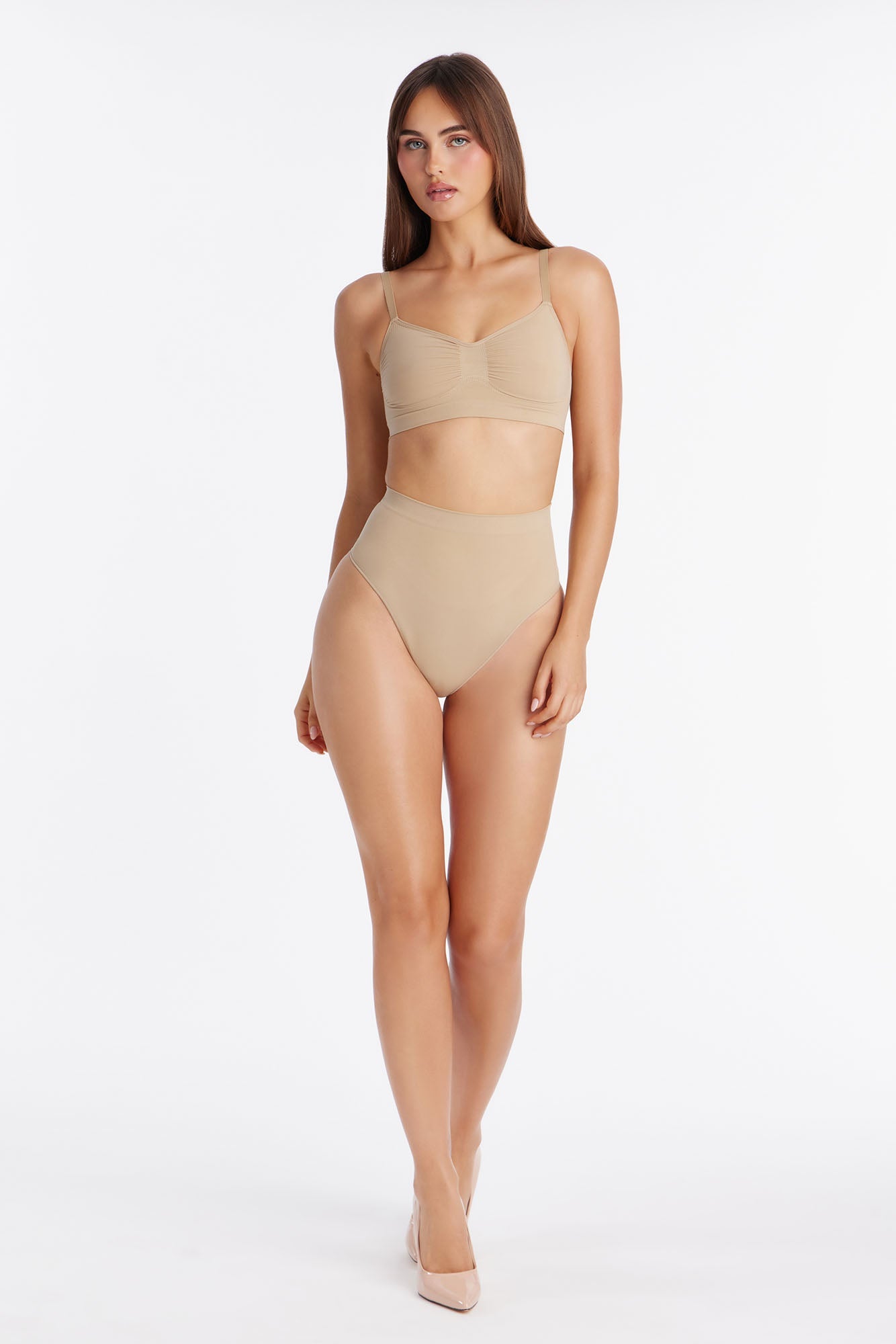 Nova Sculpt Seamless Strong Compression Mid Waist Thong - Sand