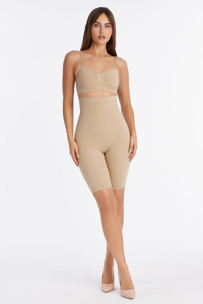 Nova Sculpt Seamless Strong Compression High Waisted Thigh Shaper - Sand