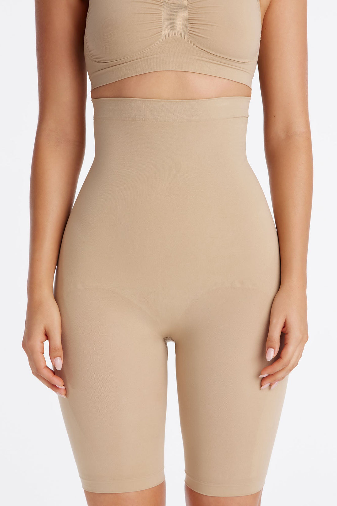 Nova Sculpt Seamless Strong Compression High Waisted Thigh Shaper - Sand