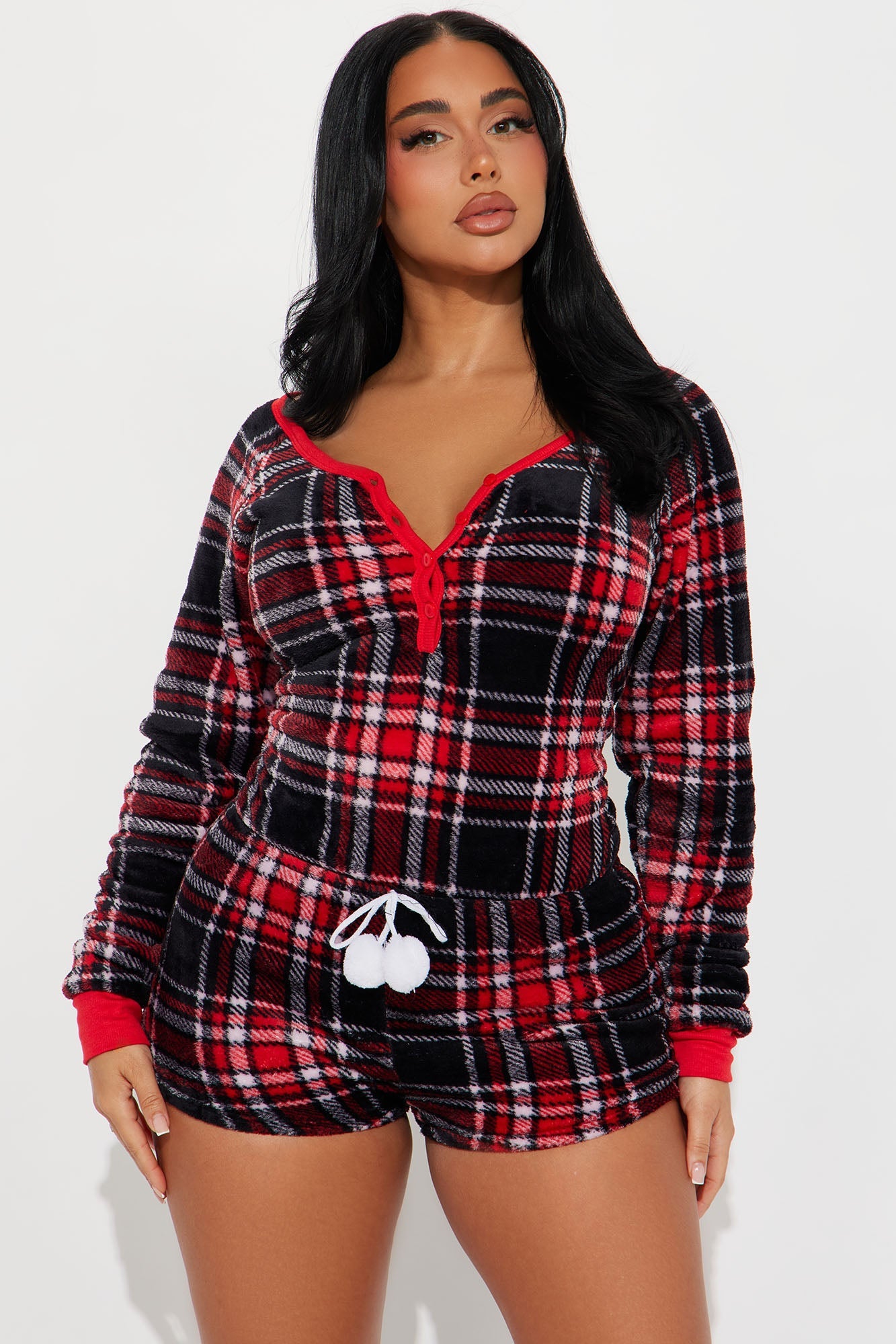 Cozy Era Plush PJ Romper Onesie - Red/combo