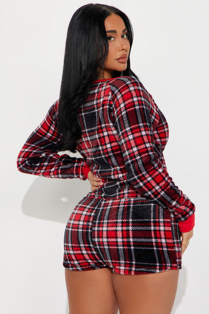 Cozy Era Plush PJ Romper Onesie - Red/combo